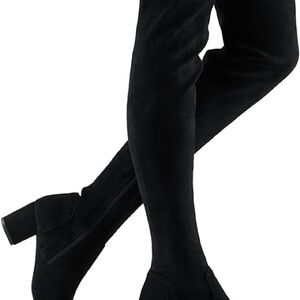 Black Over-the-Knee Block Heel Women's Boots